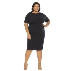 Alexia Admor Jacqueline Midi Special Occasion Dress Short Sleeve Navy 1X NWT